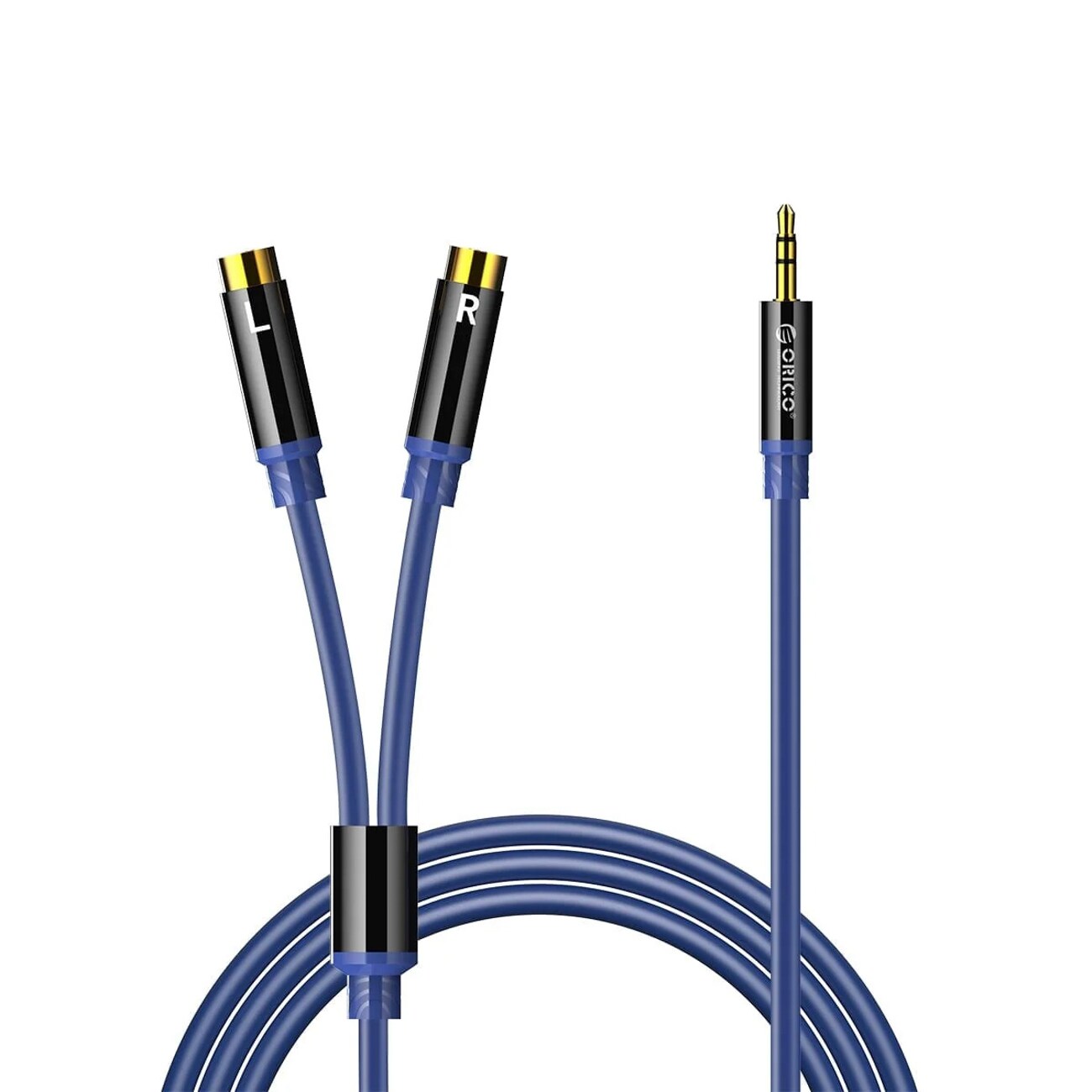 Orico AXRF ljudkabel, 3,5 mm minijack till 2x RCA-honkontakt, 2 m – blå