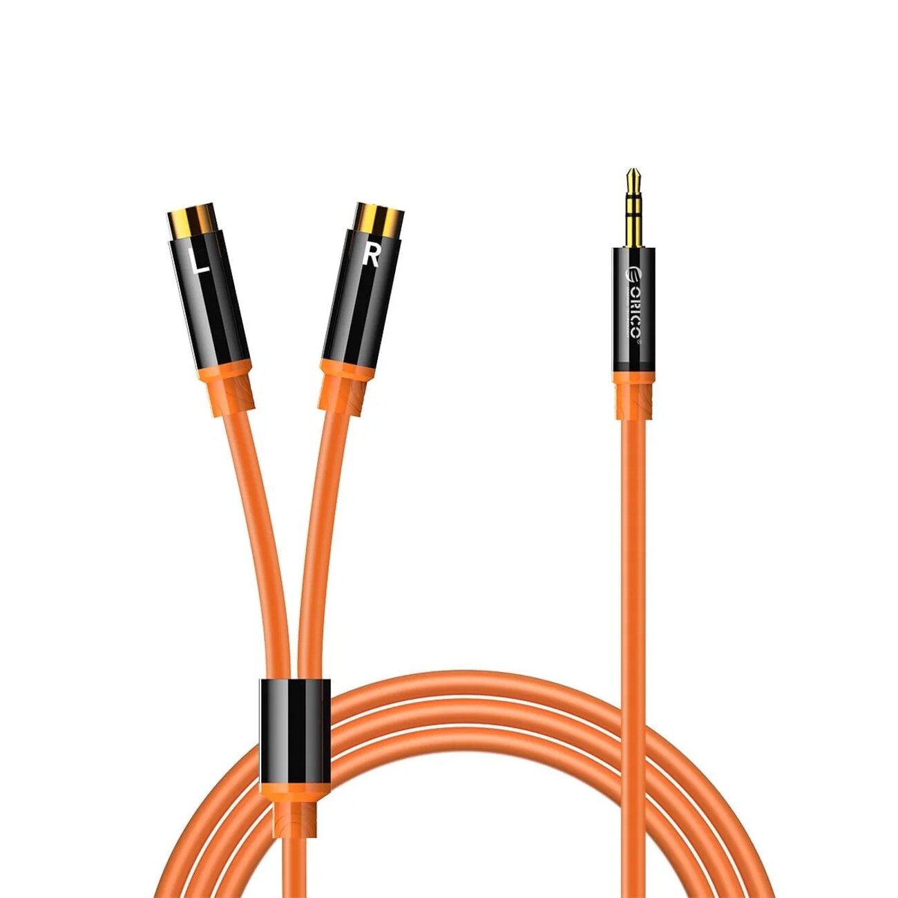 Orico AXRF ljudkabel, 3,5 mm minikontakt till 2x RCA-honkontakt, 3 m – orange