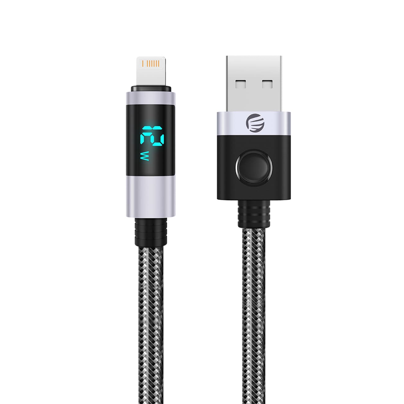 Orico LDA2L USB-A till Lightning-kabel 12 W med LED-display, 0,5 m – svart och silver