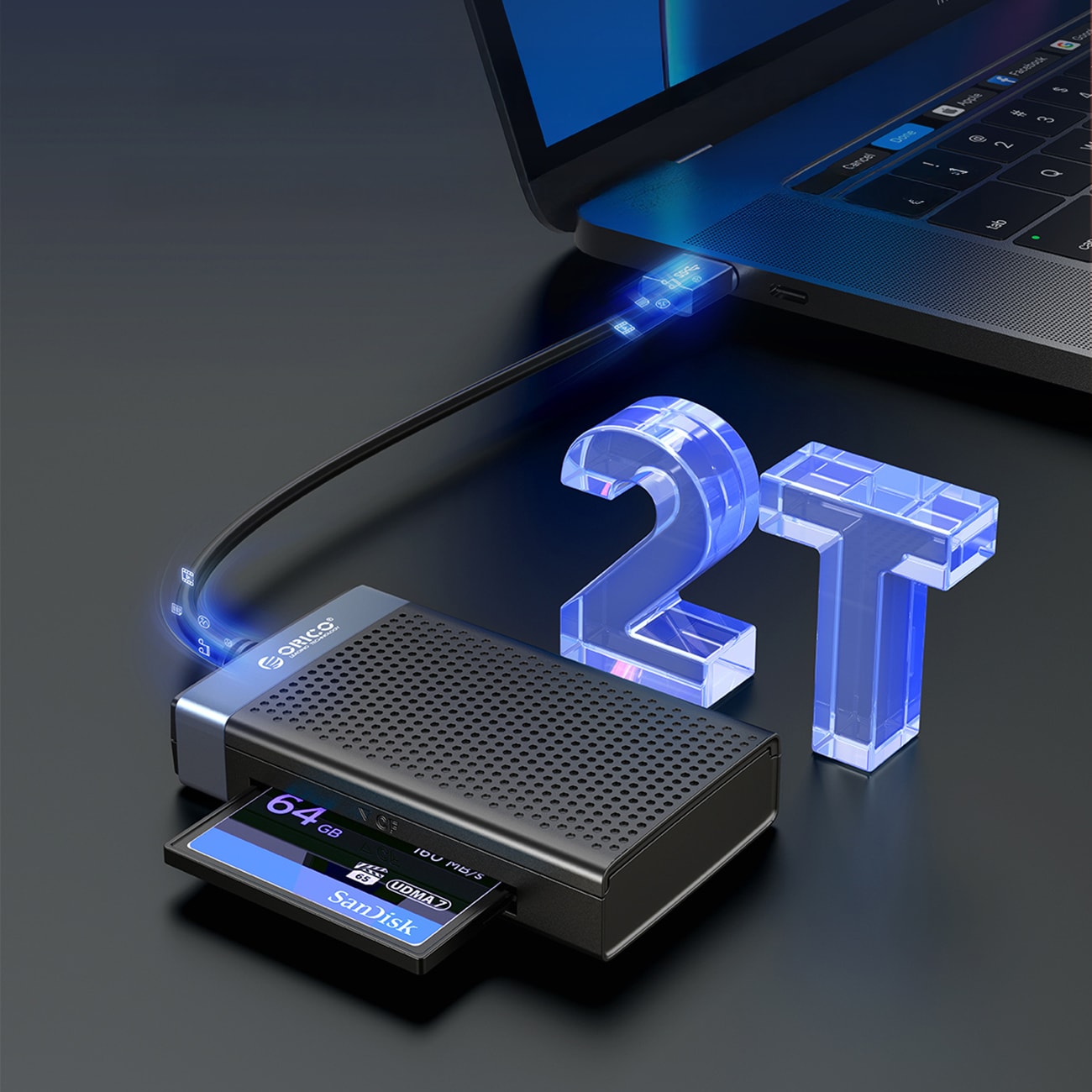 Orico CL4D-A3 USB-A 3.0 SD, microSD, CF, MS 5 Gb/s minneskortläsare – svart och silver