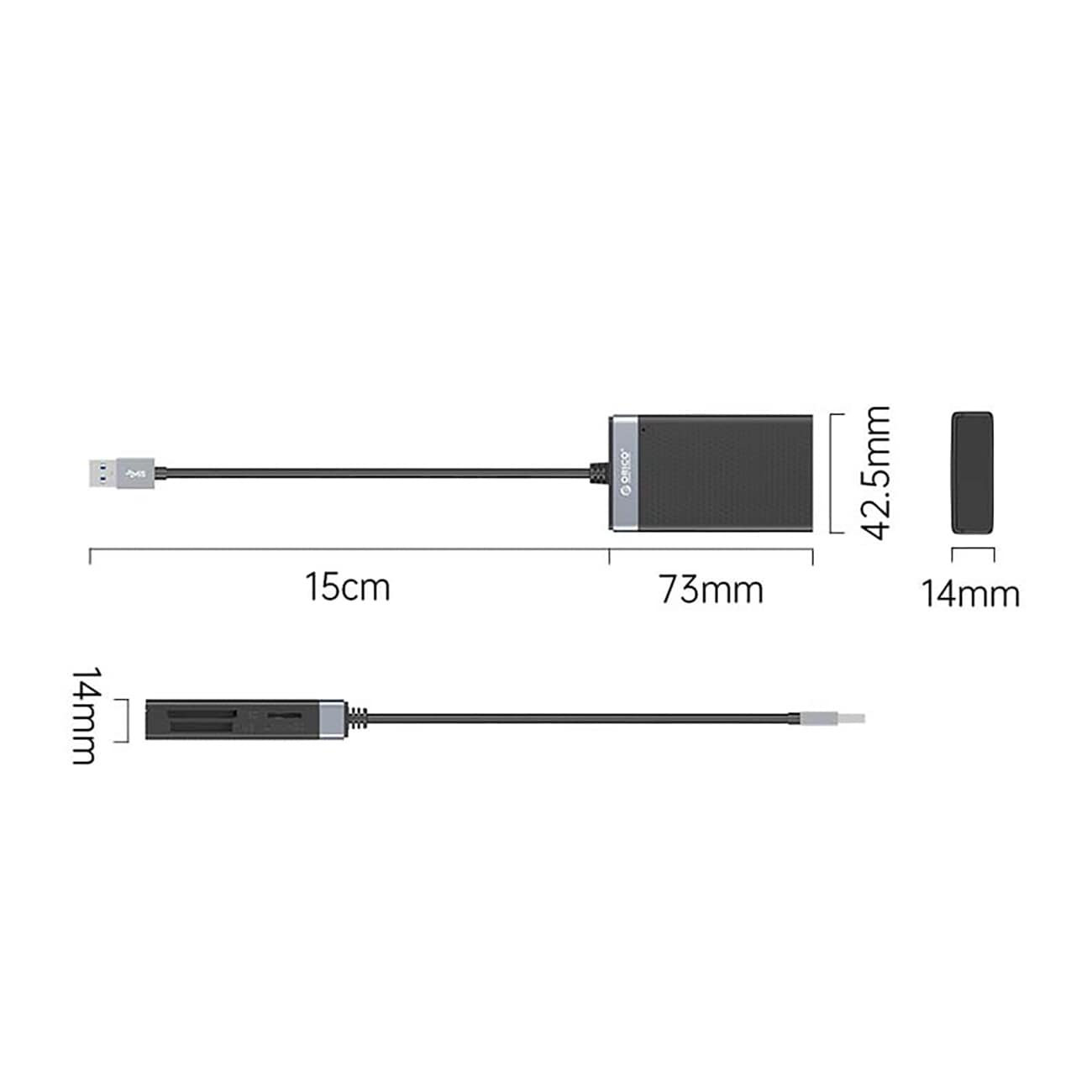 Orico CL4D-A3 USB-A 3.0 SD, microSD, CF, MS 5 Gb/s minneskortläsare – svart och silver