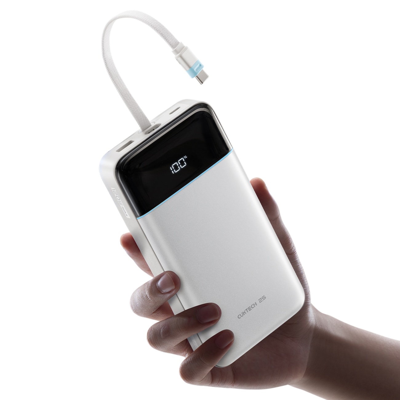 Cuktech LPB252N 120 W 25 000 mAh powerbank med inbyggd USB-C-kabel – vit