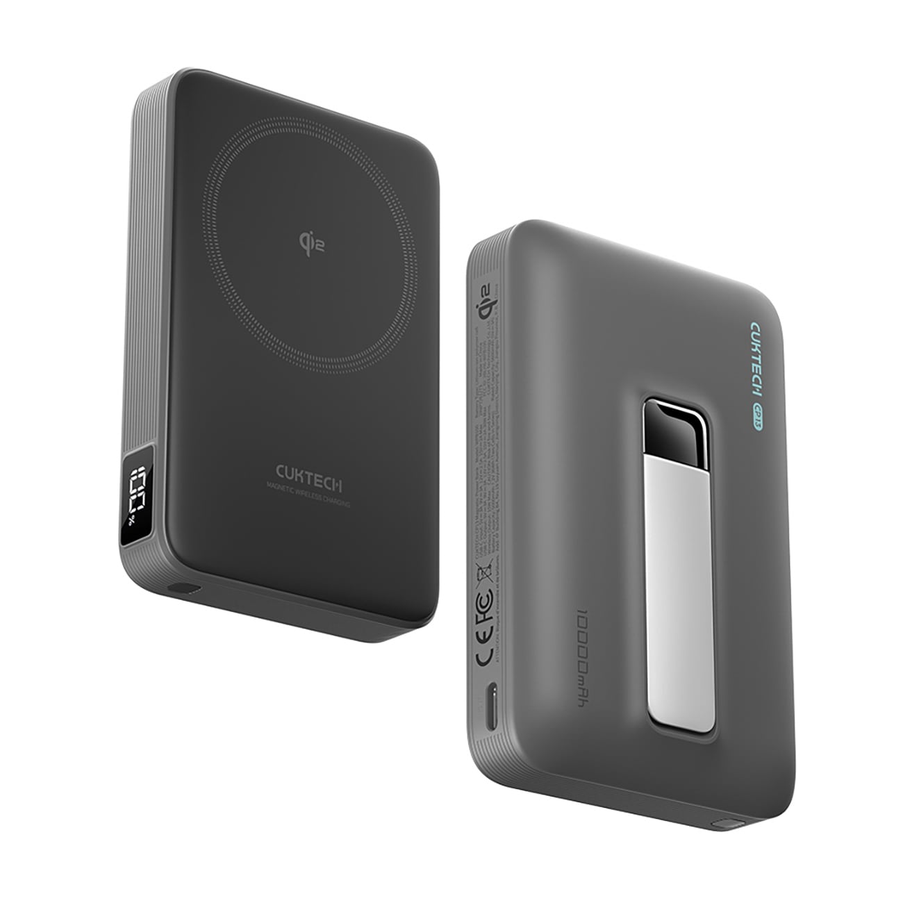 Cuktech WPB100 10 000 mAh Qi2 magnetisk powerbank 30 W med stativ – svart