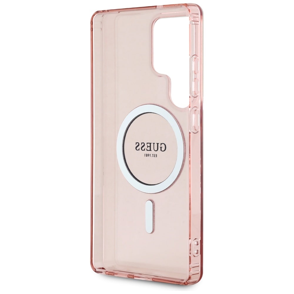 Guess Glitter Circle Classic Logo MagSafe-etui til Samsung Galaxy S25 Ultra – lyserød
