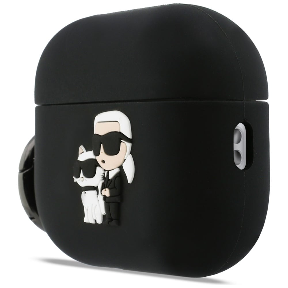 Karl Lagerfeld silikone-etui med 3D-motiv af Karl & Chaupette til AirPods Pro 3 – sort