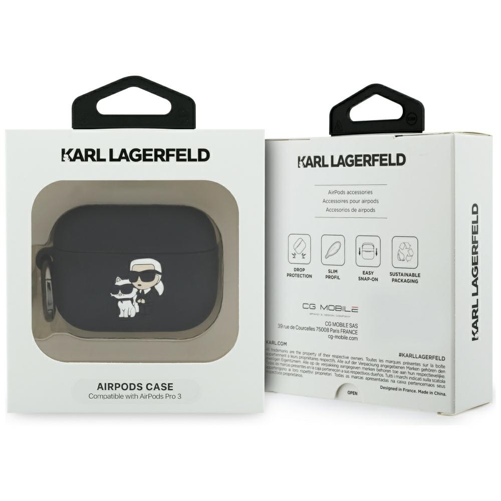 Karl Lagerfeld silikone-etui med 3D-motiv af Karl & Chaupette til AirPods Pro 3 – sort