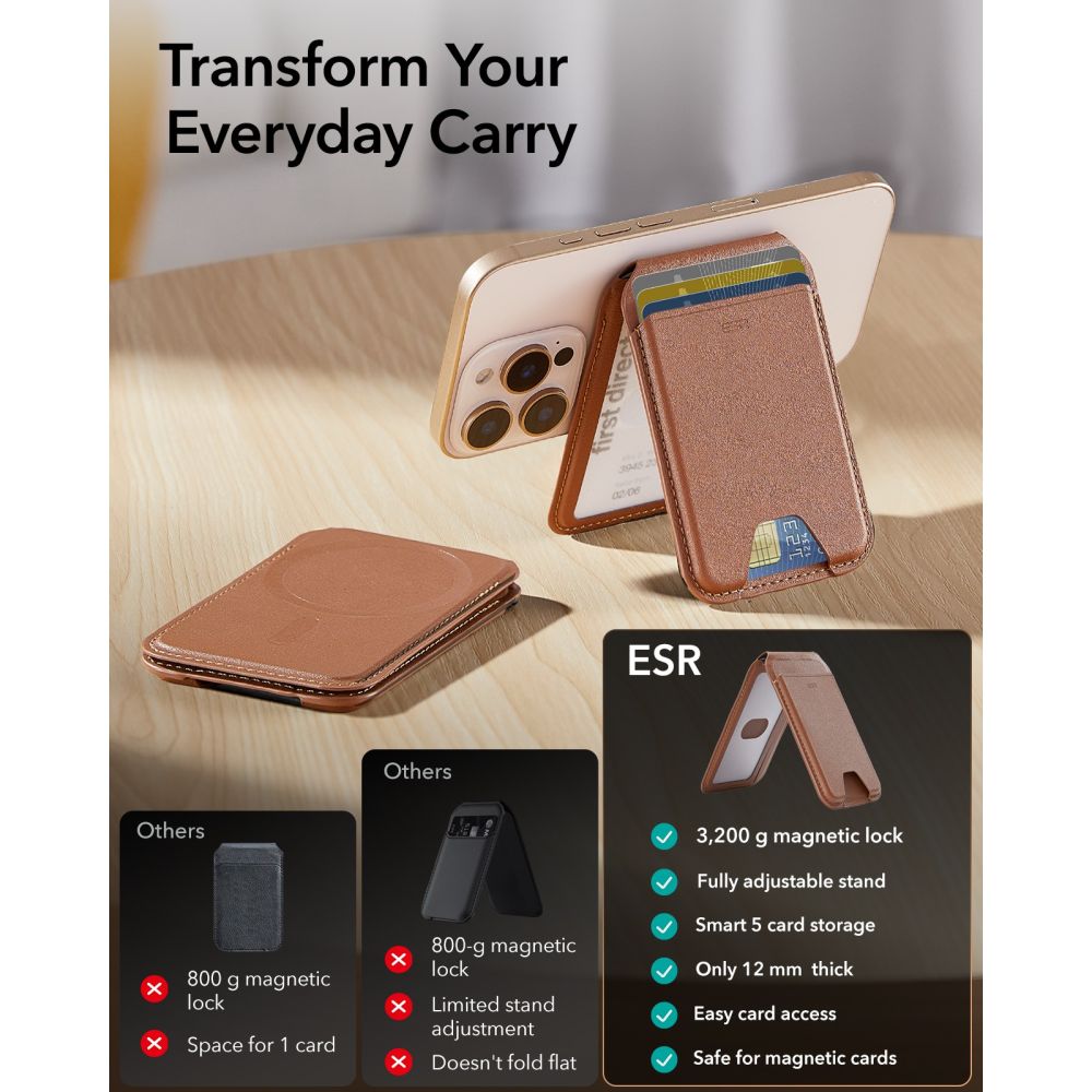 ESR Classic RFID-plånbokshållare med magnet och MagSafe för mobiltelefon – brun