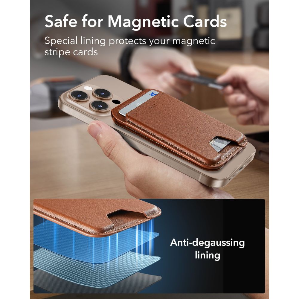 ESR Classic RFID-plånbokshållare med magnet och MagSafe för mobiltelefon – brun