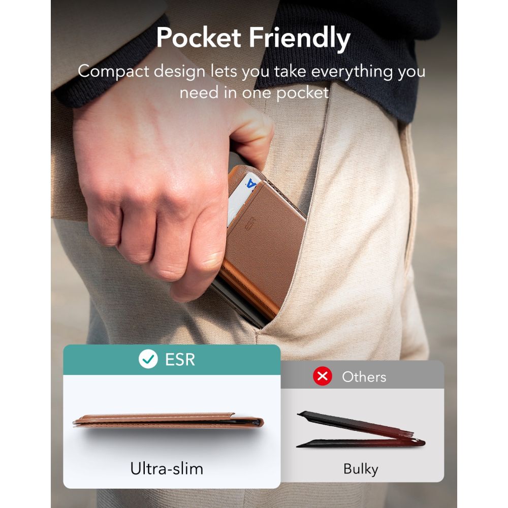 ESR Classic RFID-plånbokshållare med magnet och MagSafe för mobiltelefon – brun