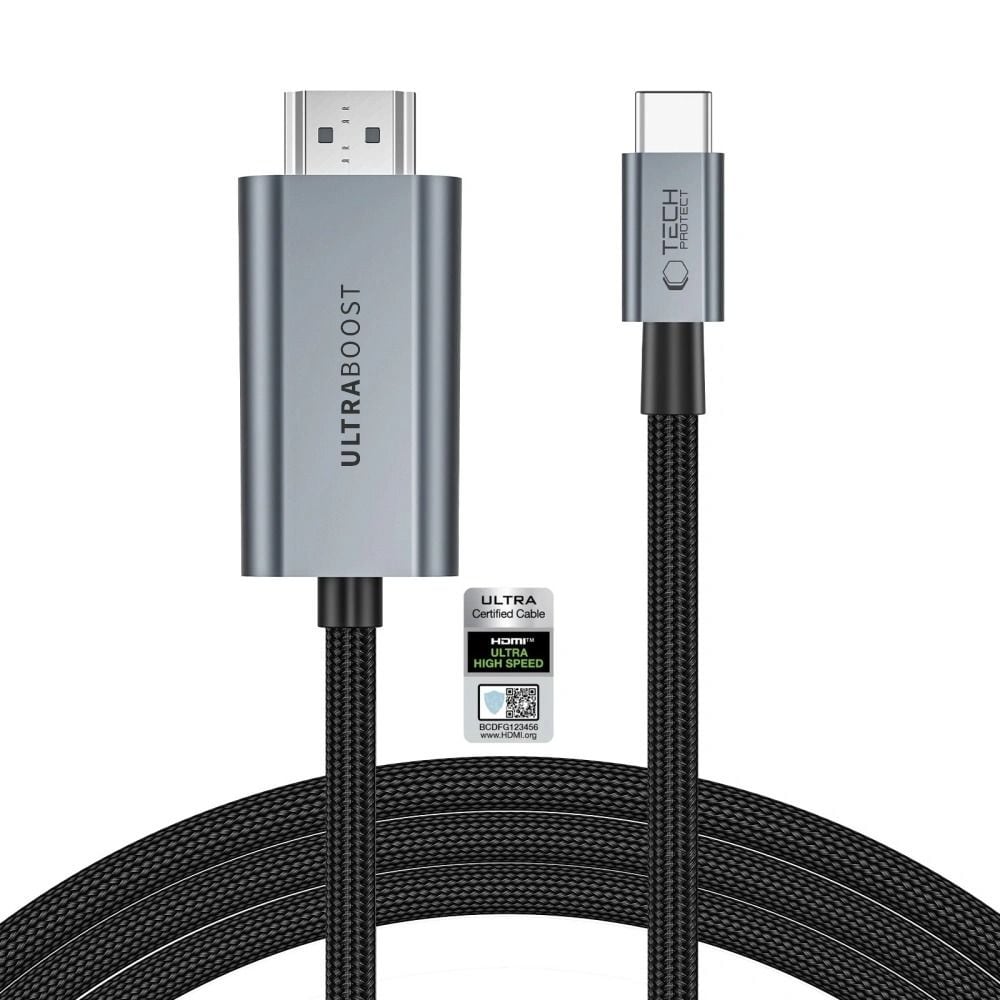 Tech-Protect UltraBoost USB-C till HDMI 2.1-kabel, 200 cm, 8K, 60 Hz – grå