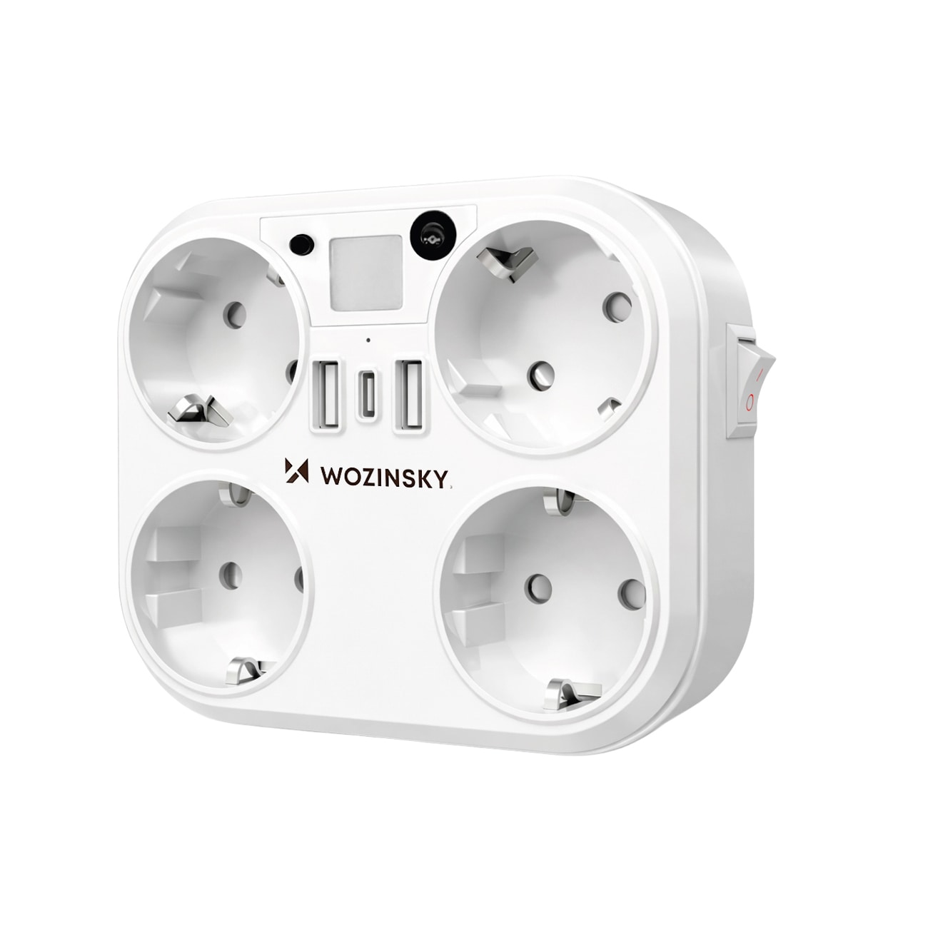 Wozinsky WRS-2B 4x växelström, 2x USB-A, 2x USB-C, 4000 W nätverksfördelare med lampa – vit