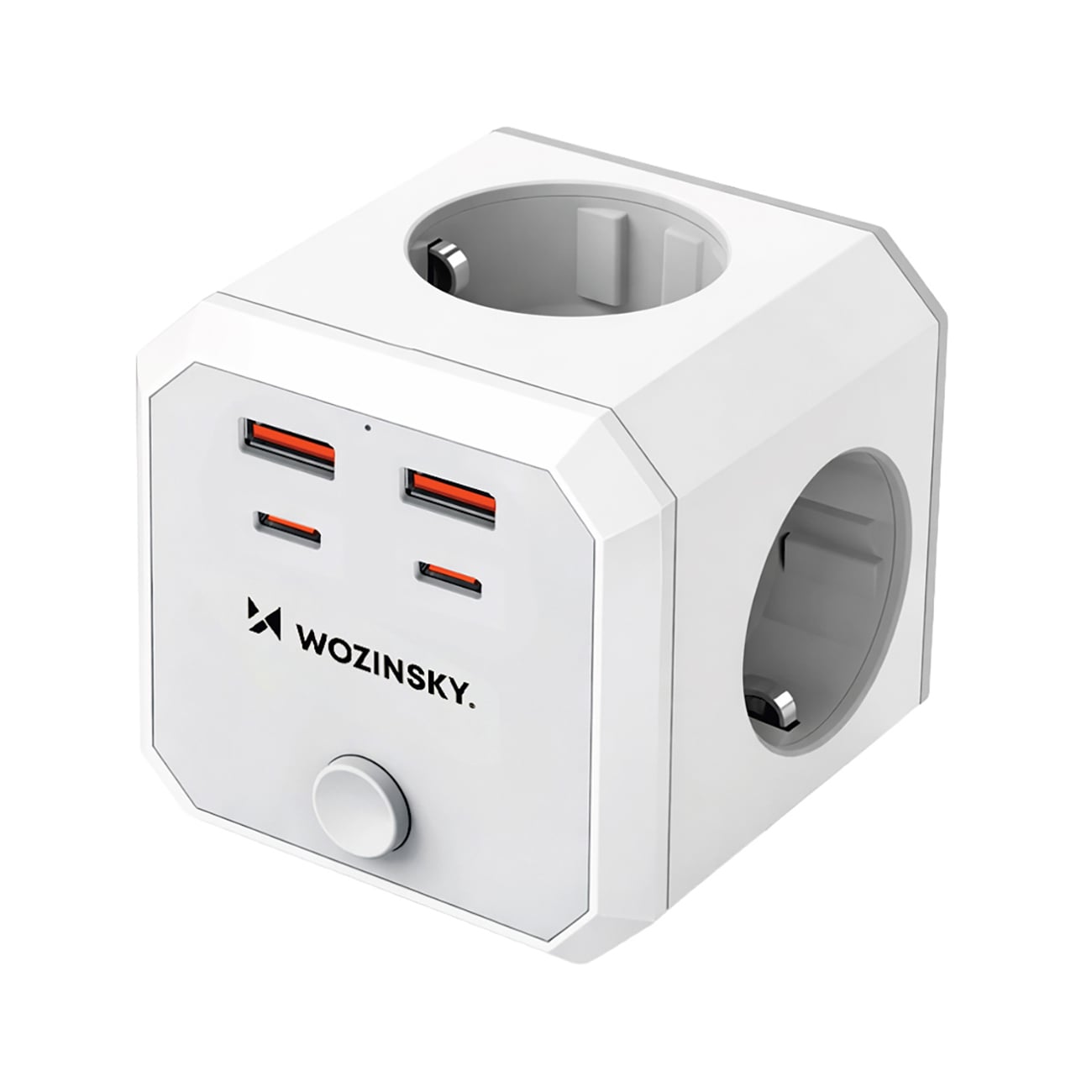 Wozinsky WKZ-4B Power Cube 3x växelström, 2x USB-A, 2x USB-C PD 20 W, 4000 W – Vit