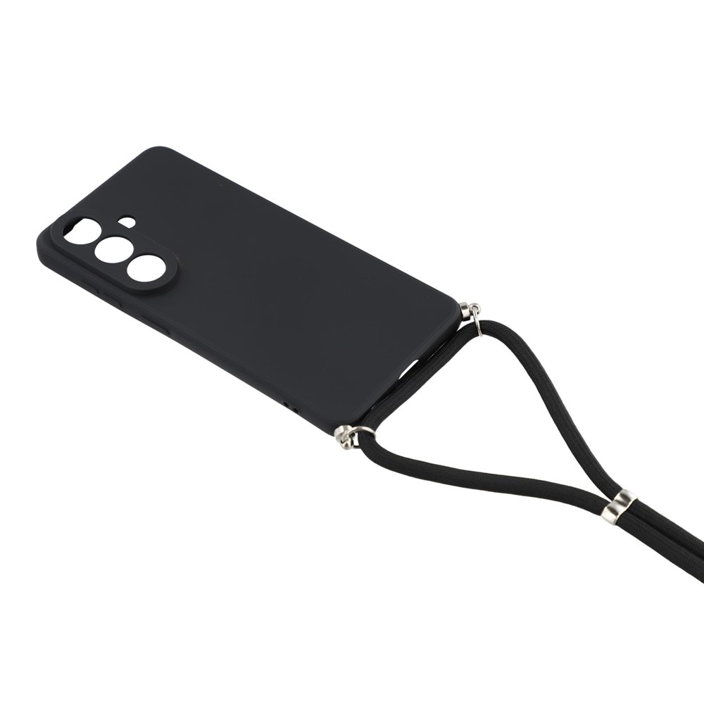 Samsung Galaxy A57 5G-etui med fiberforing og skulderrem – sort