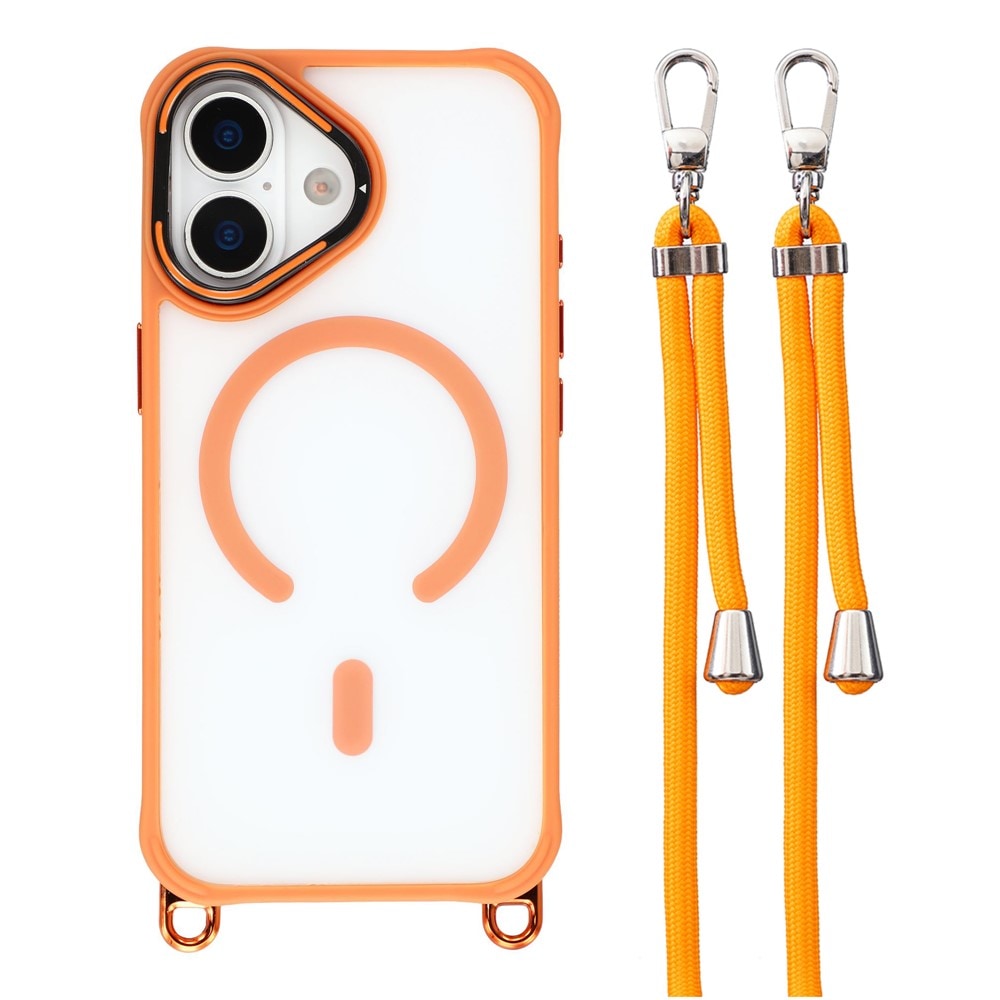 iPhone 17-fodral med justerbar axelrem och MagSafe-kompatibel kameraram som stativ – orange