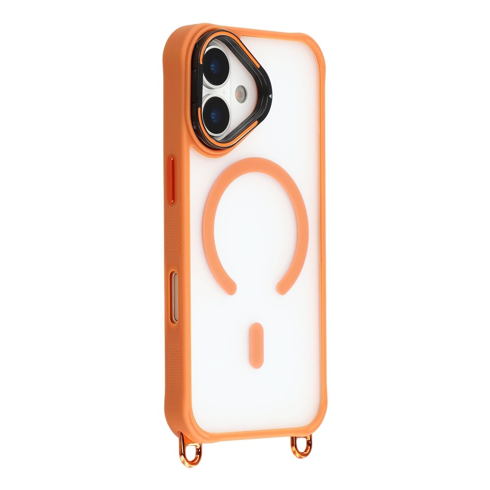 iPhone 17-fodral med justerbar axelrem och MagSafe-kompatibel kameraram som stativ – orange
