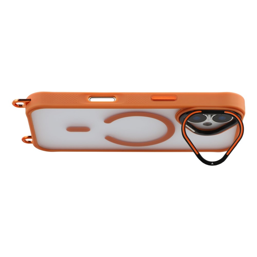 iPhone 17-fodral med justerbar axelrem och MagSafe-kompatibel kameraram som stativ – orange