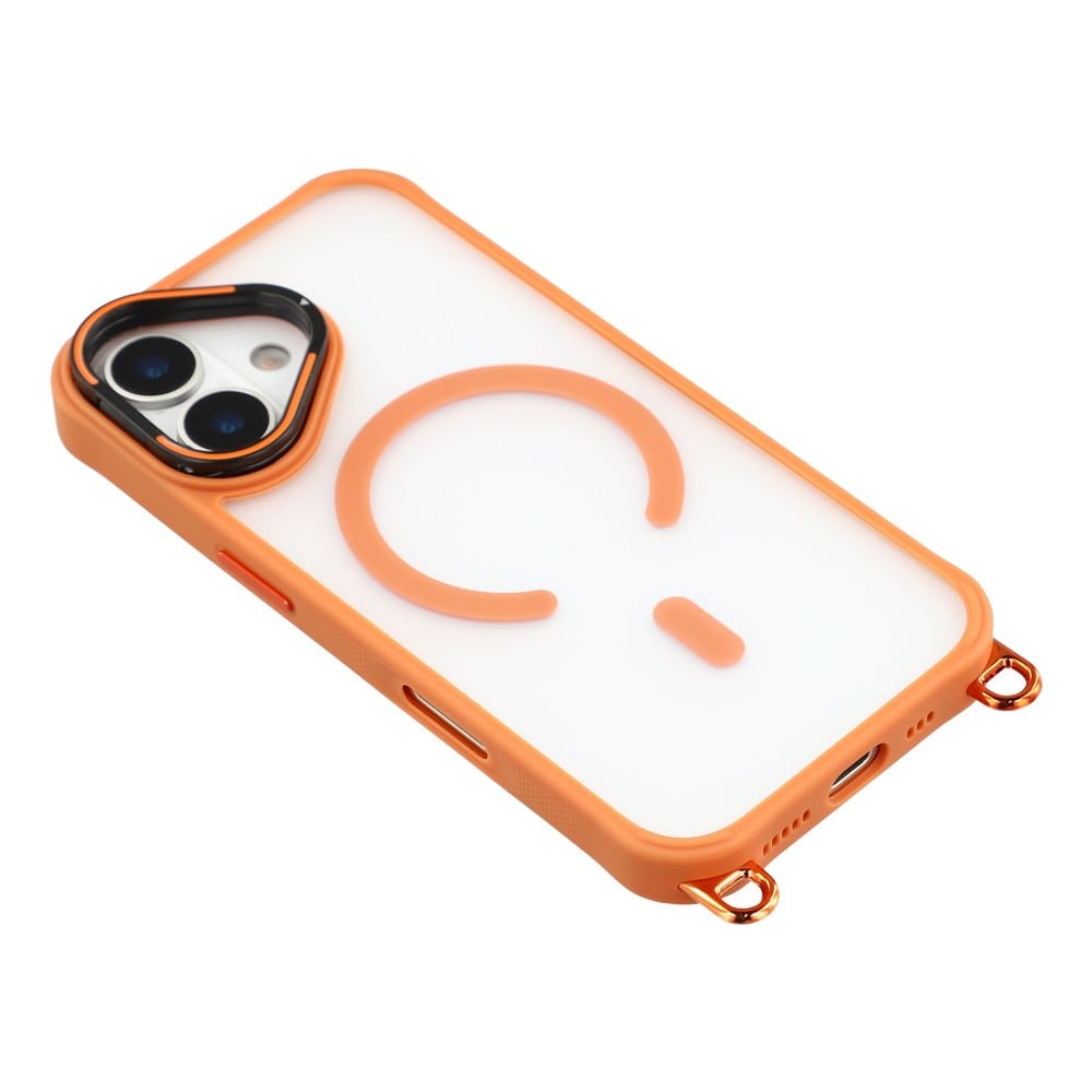 iPhone 17-fodral med justerbar axelrem och MagSafe-kompatibel kameraram som stativ – orange