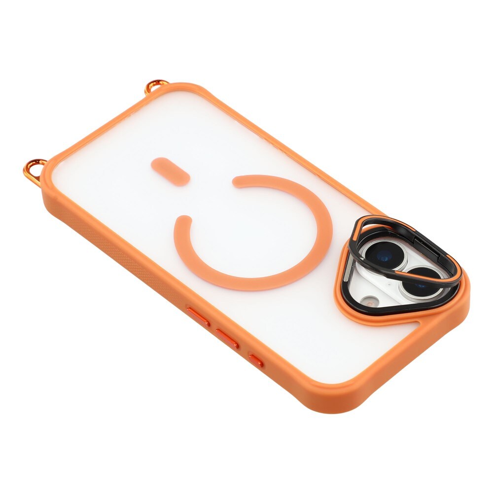 iPhone 17-fodral med justerbar axelrem och MagSafe-kompatibel kameraram som stativ – orange