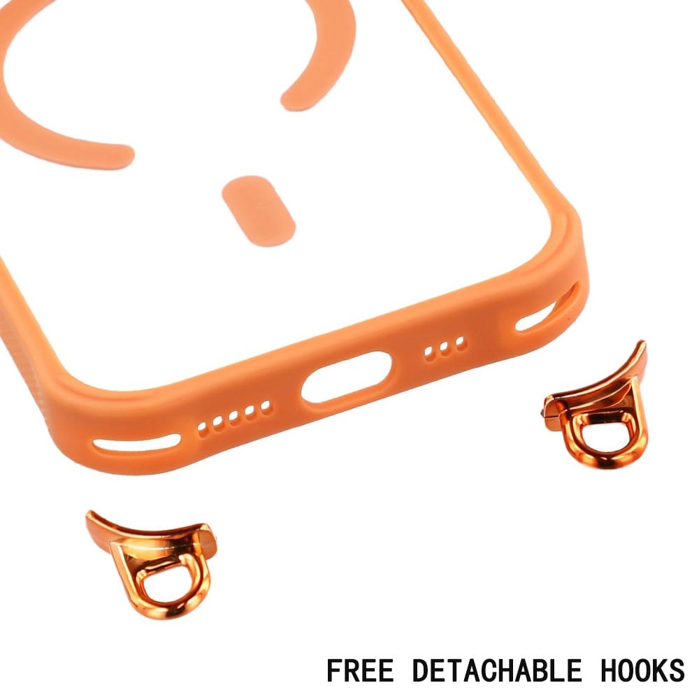 iPhone 17-fodral med justerbar axelrem och MagSafe-kompatibel kameraram som stativ – orange