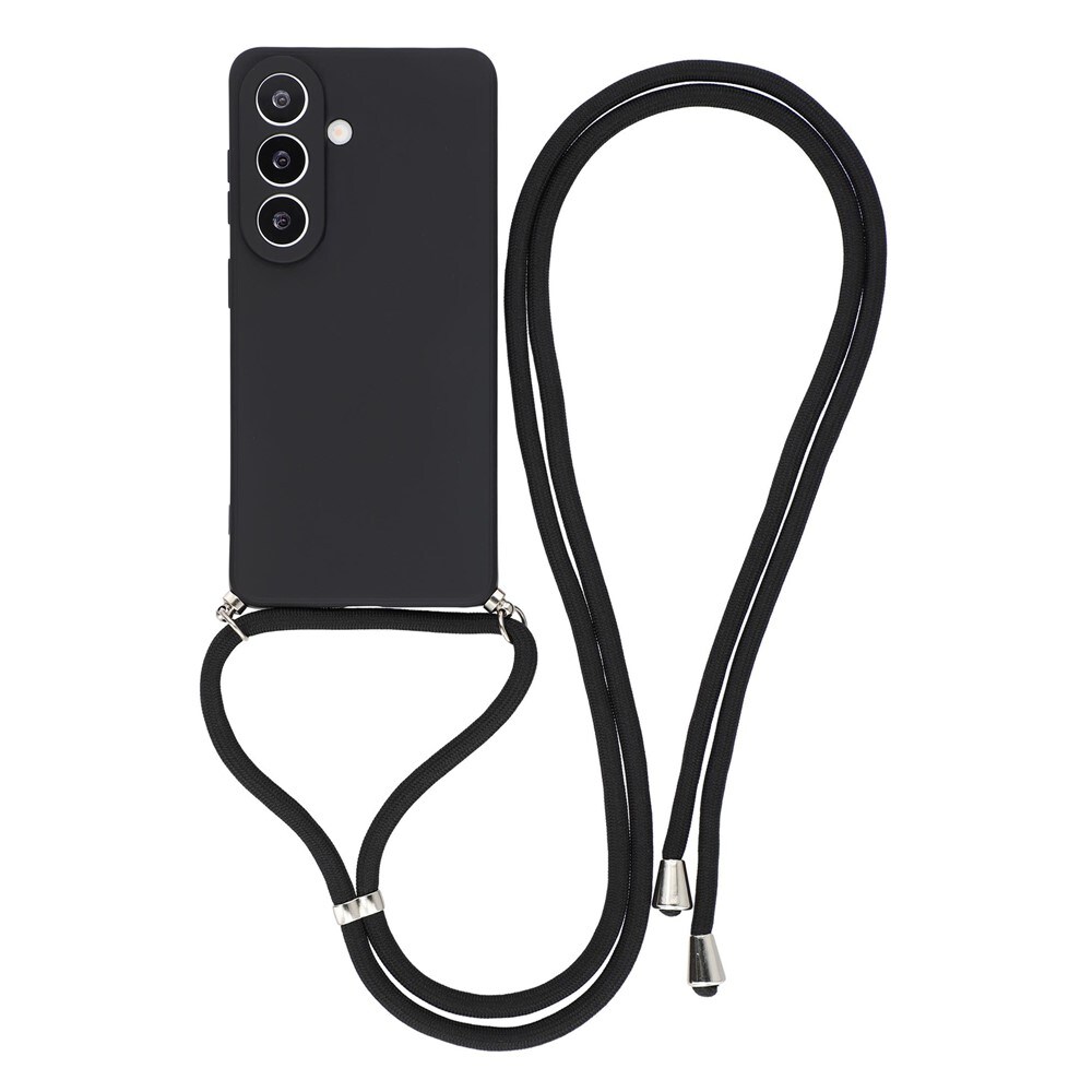 Samsung Galaxy S26-fodral med fiberfoder och axelrem – svart