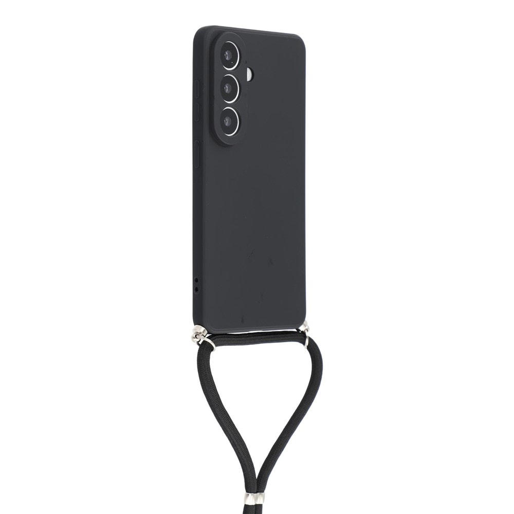 Samsung Galaxy S26-etui med fiberforing og skulderrem – sort