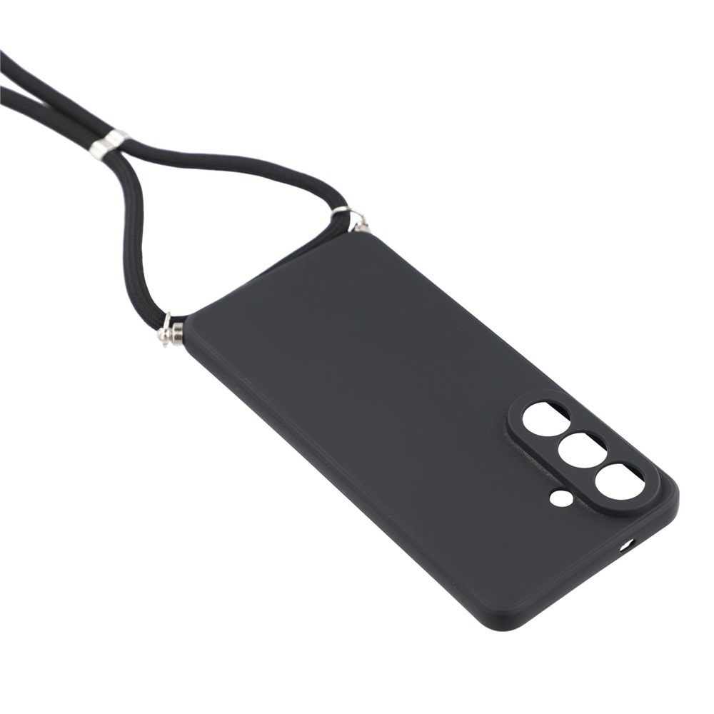 Samsung Galaxy S26-etui med fiberforing og skulderrem – sort