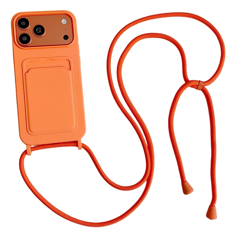 Product Image for iPhone 17 Pro / 18 silikonfodral med kortficka och axelrem – orange