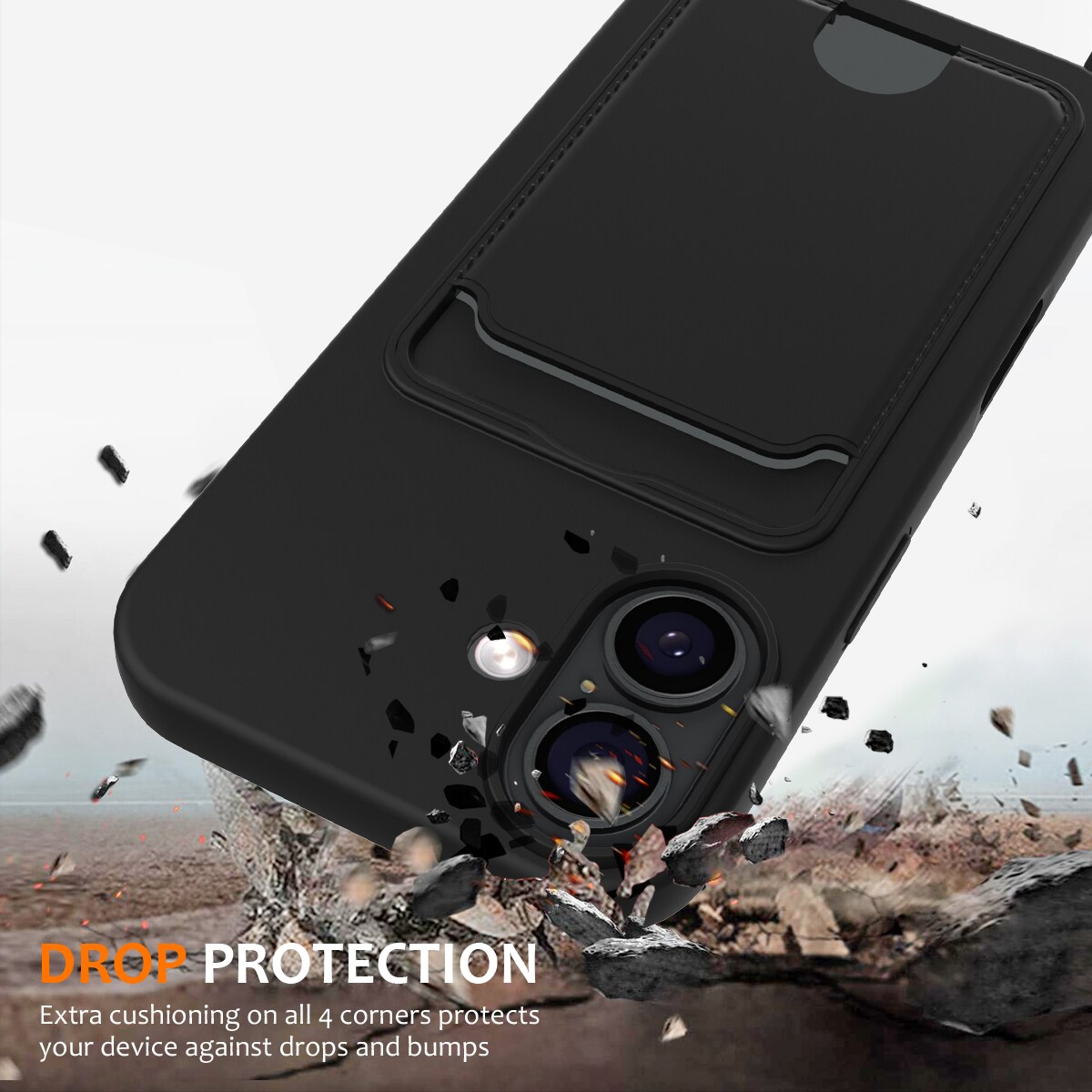 iPhone 17 TPU-etui med kortholder og skulderrem – sort