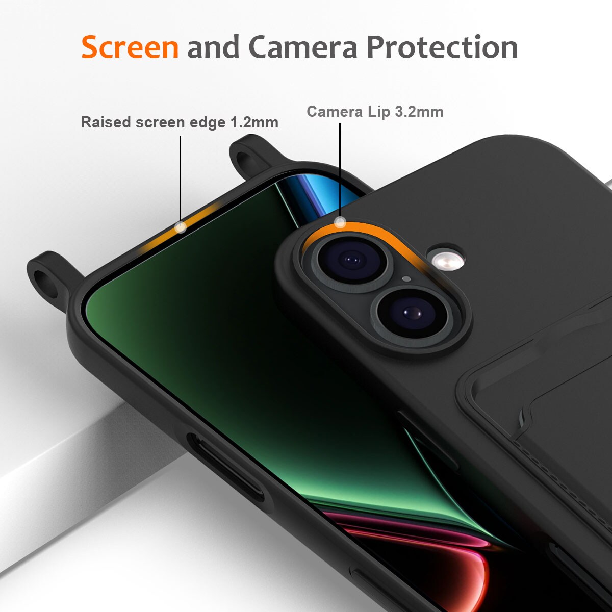 iPhone 17 TPU-etui med kortholder og skulderrem – sort