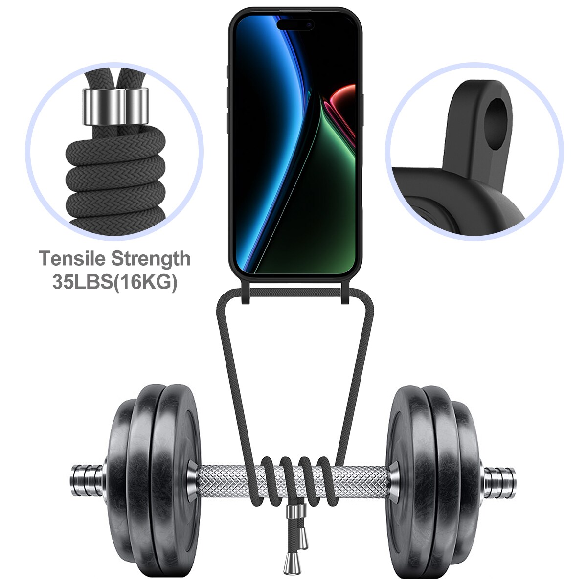 iPhone 17 TPU-etui med kortholder og skulderrem – sort