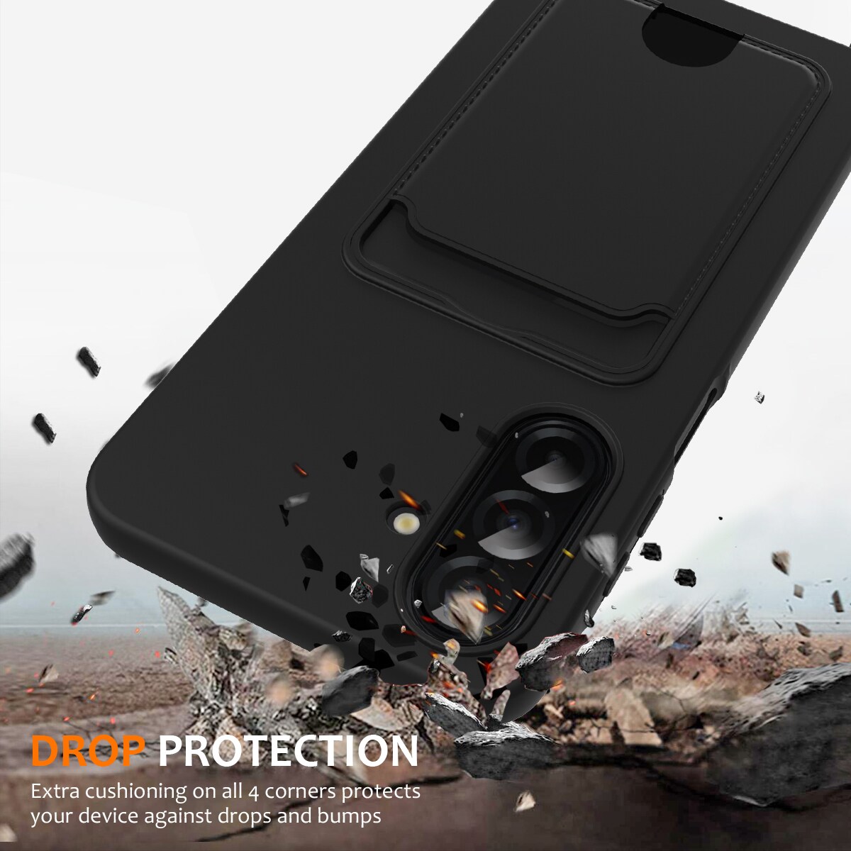 Samsung Galaxy A57 5G TPU-etui med kortholder og skulderrem – sort