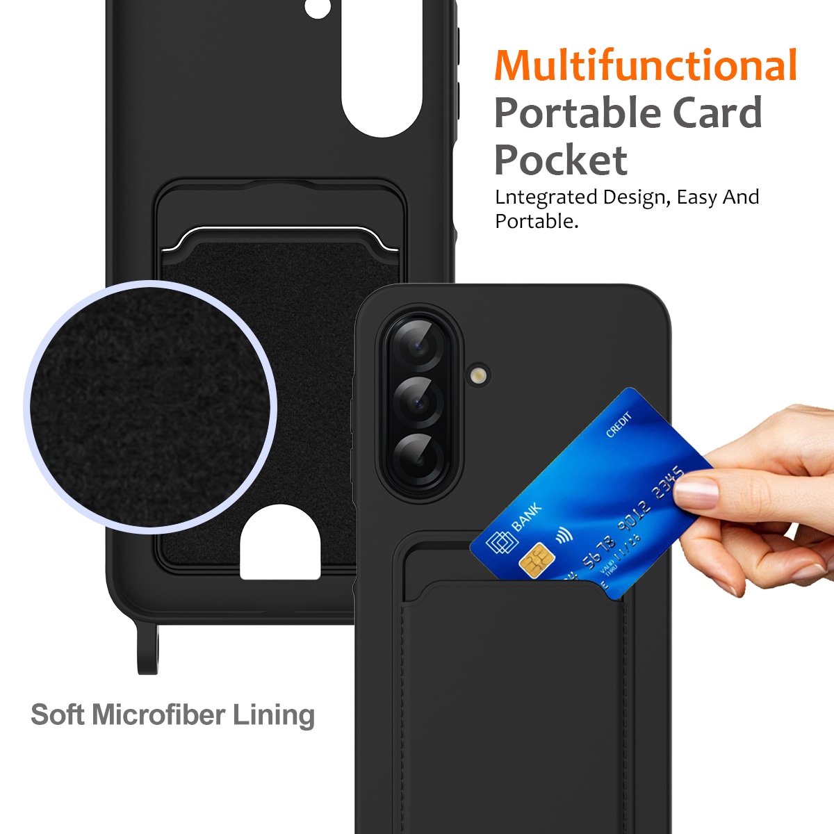 Samsung Galaxy A57 5G TPU-etui med kortholder og skulderrem – sort