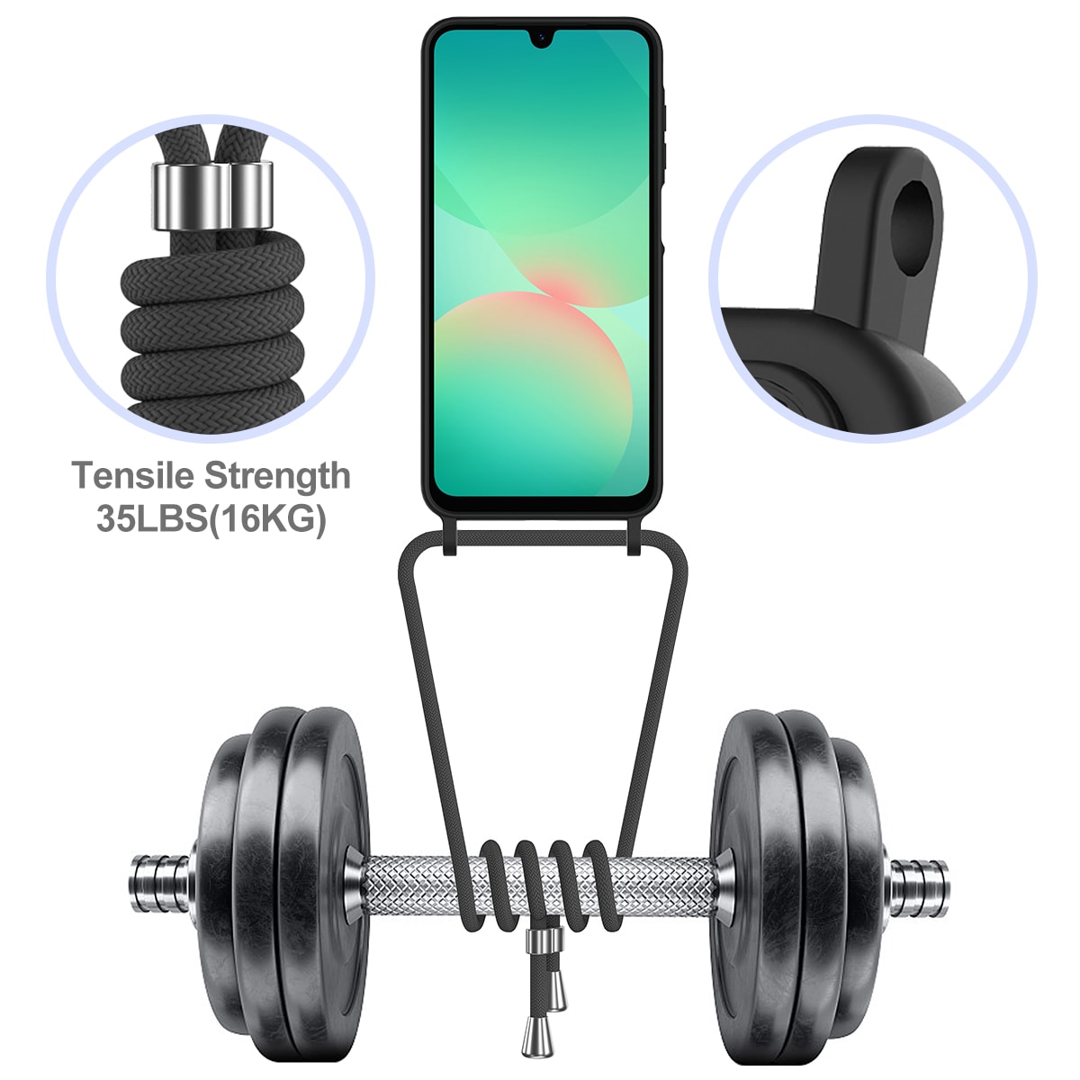 Samsung Galaxy A57 5G TPU-etui med kortholder og skulderrem – sort
