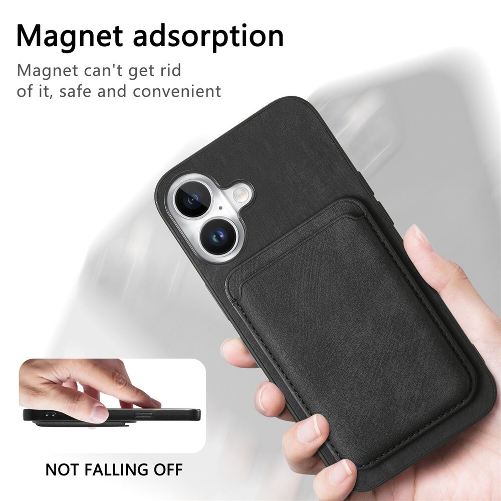 iPhone 17-etui i syntetisk læder med aftagelig MagSafe-kompatibel kortholder – sort
