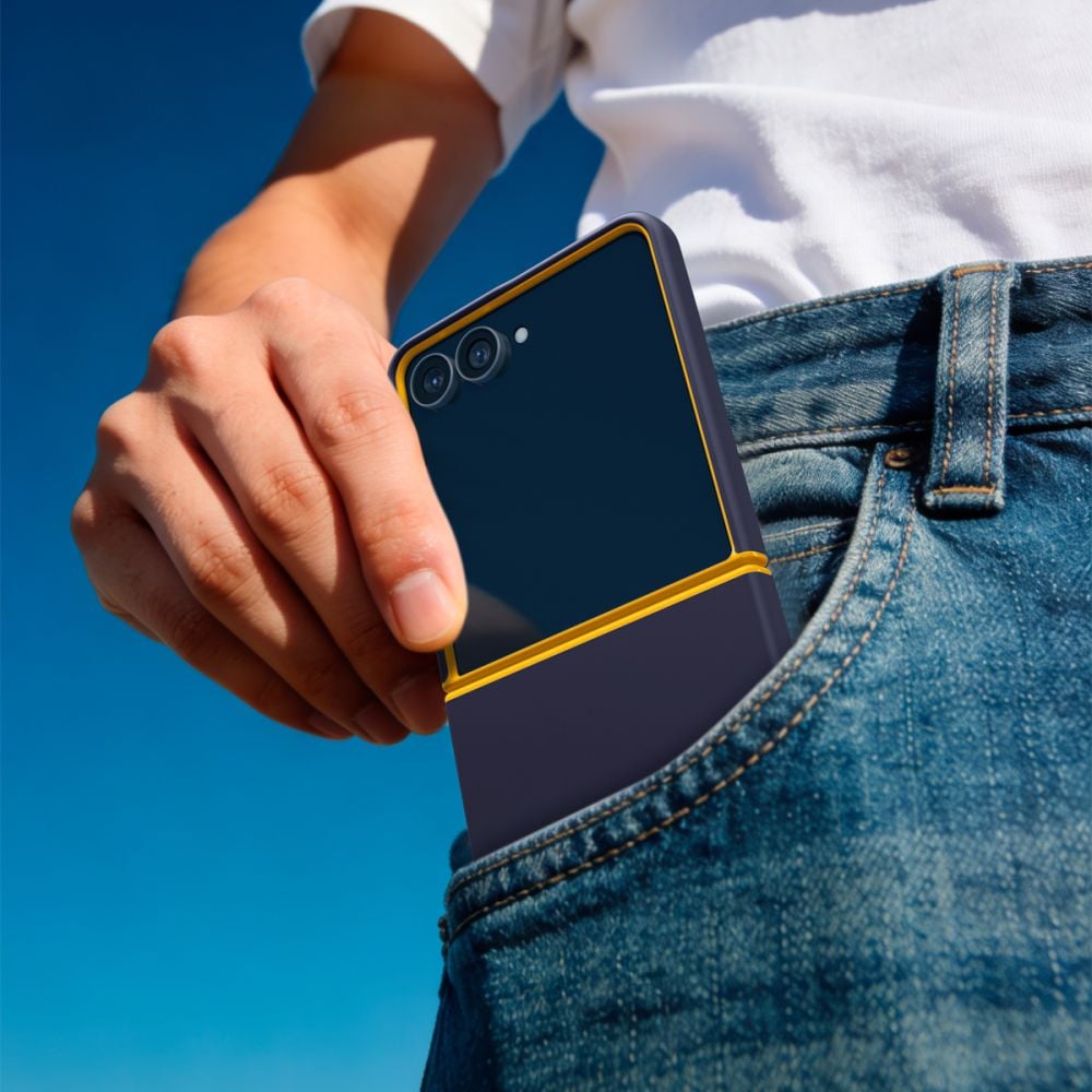 Spigen Nano Pop MagSafe-etui til Samsung Galaxy Z Flip 8 – marineblå og gul