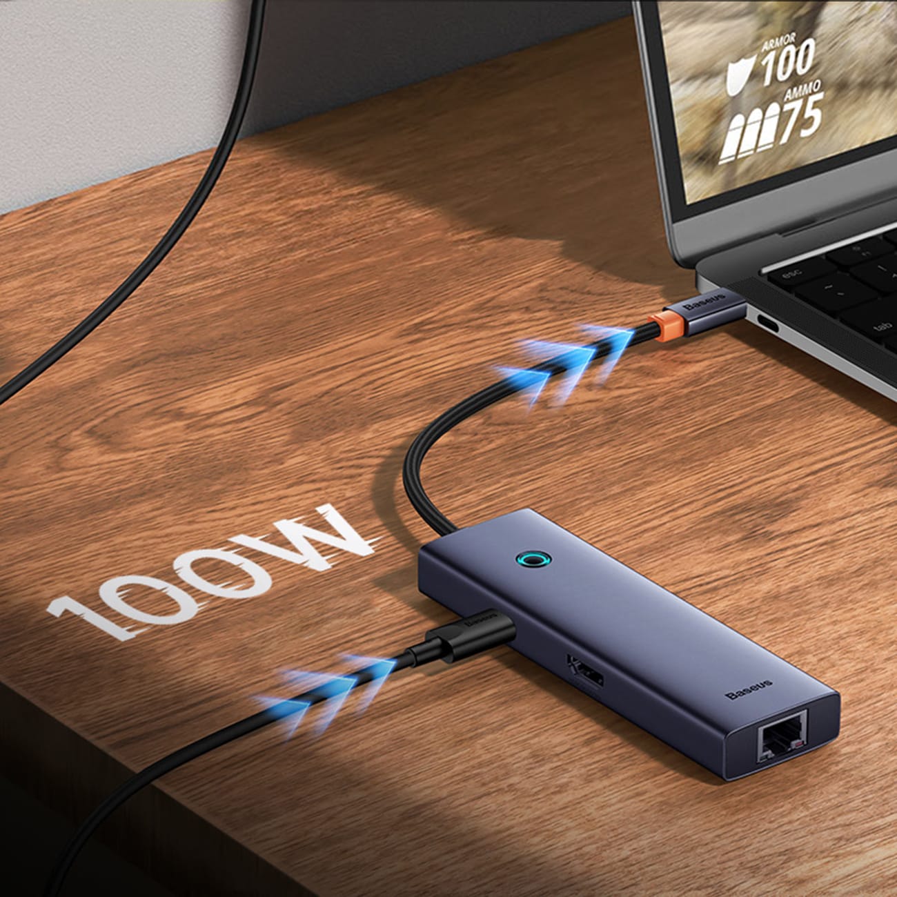 Baseus UltraJoy-serien 5-i-1 USB-C/HDMI 4K med 4 USB-A 3.0-portar – grå