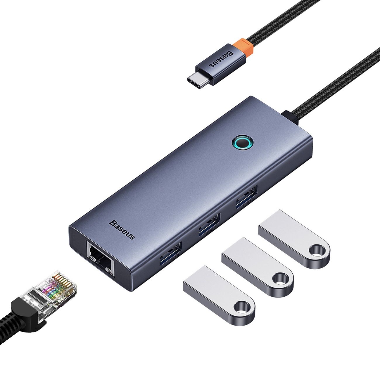 Baseus UltraJoy-serien 5-i-1 USB-C/HDMI 4K med 4 USB-A 3.0-portar – grå