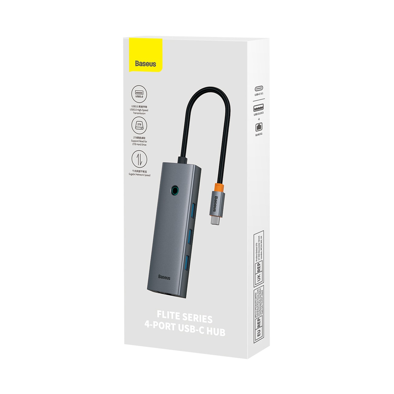 Baseus UltraJoy-serien 5-i-1 USB-C/HDMI 4K med 4 USB-A 3.0-portar – grå