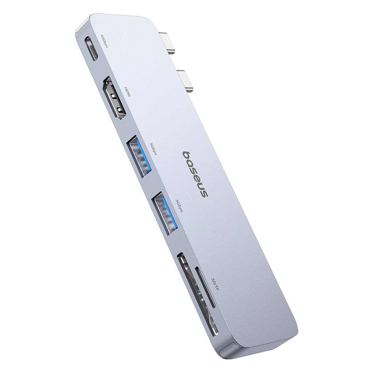 Baseus UltraJoy 6-i-1 USB-C-hubb 40 Gb/s USB 3.0 HDMI 4K SD/microSD-kortläsare – grå