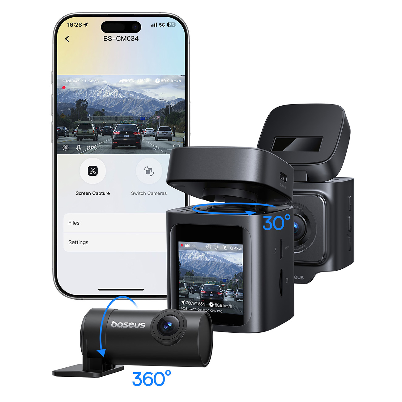 Baseus PrimeTrip VD1 Pro 4K-bilkamera med 1080p-bakkamera och strömförsörjningssats – svart