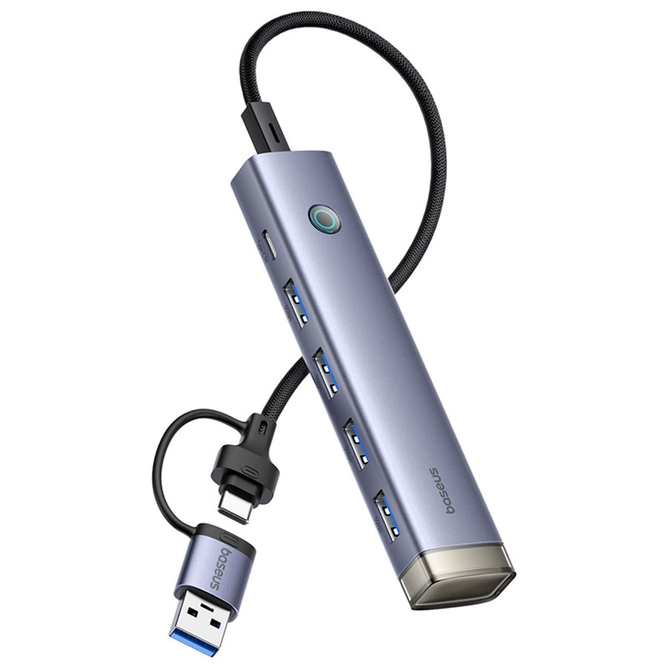 Baseus UltraJoy-serien USB-A/USB-C-hubb, 4xUSB-A 3.0, 1xUSB-C 5V – grå