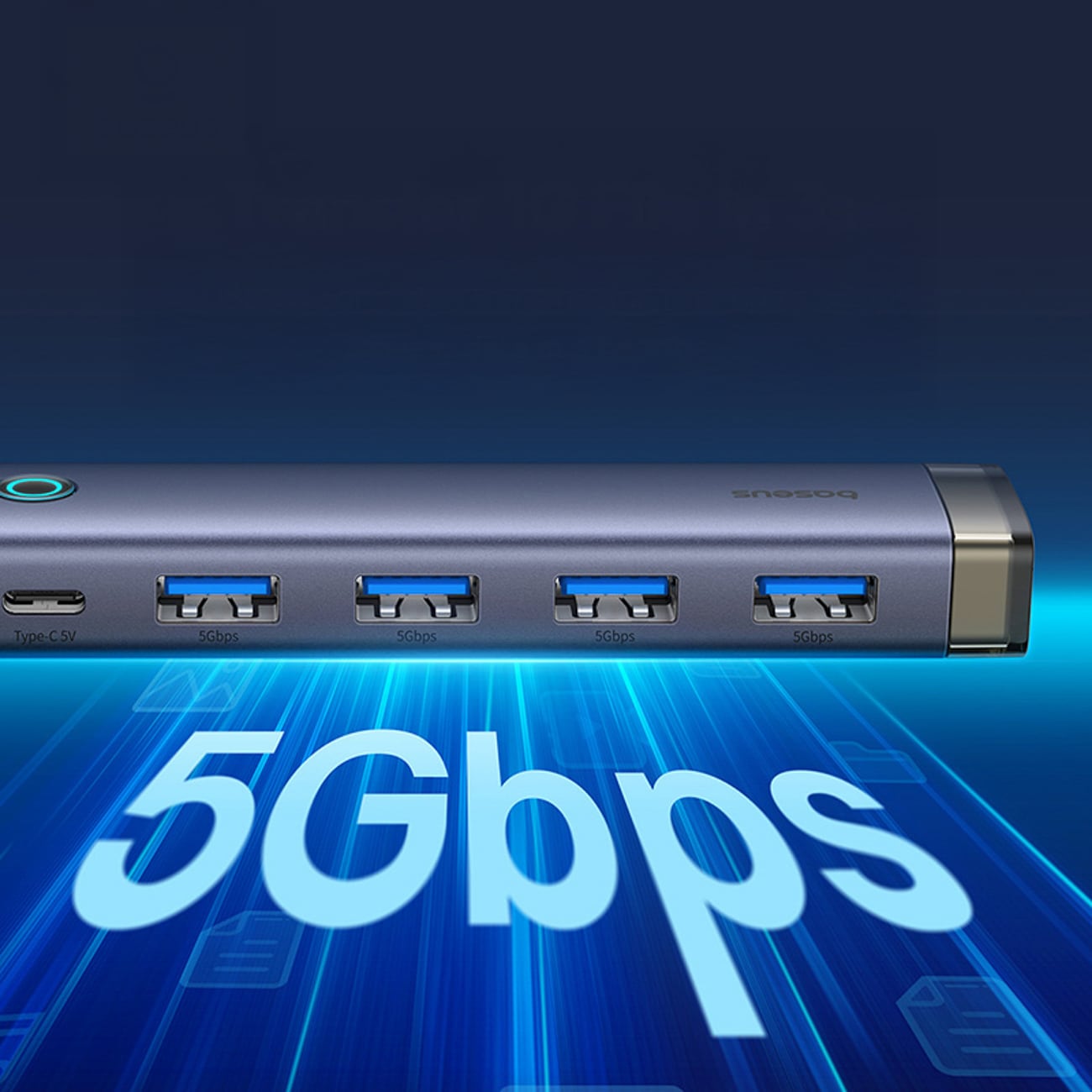 Baseus UltraJoy-serien USB-A/USB-C-hubb, 4xUSB-A 3.0, 1xUSB-C 5V – grå