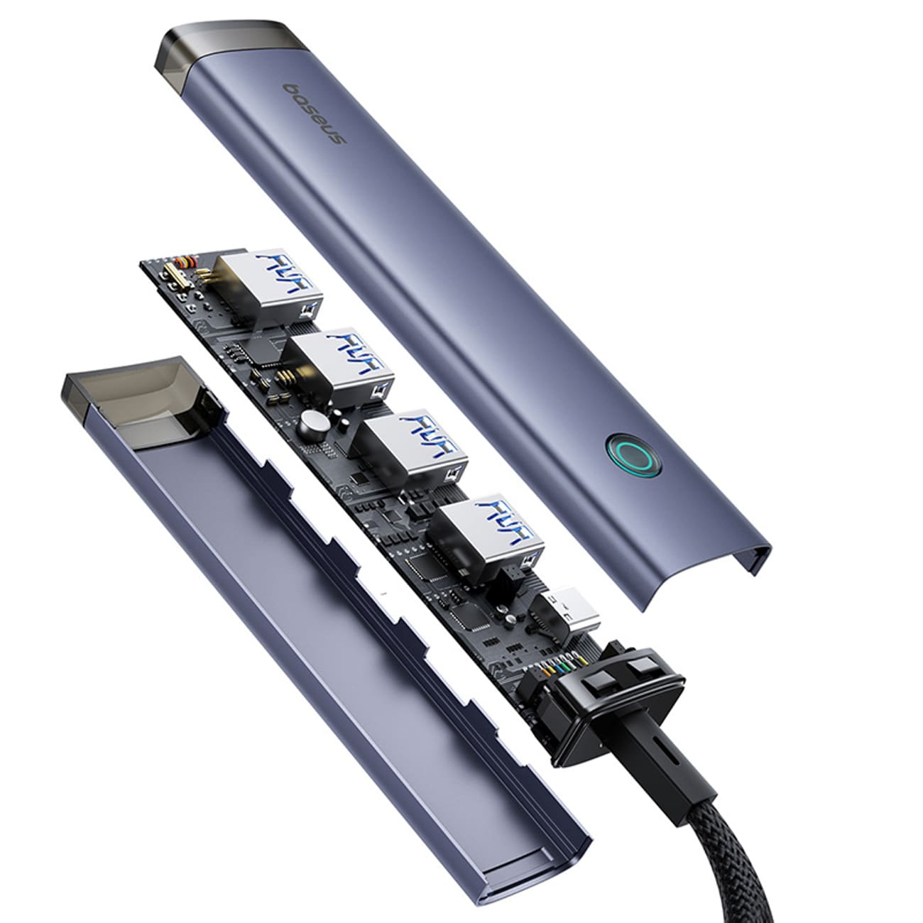 Baseus UltraJoy-serien USB-A/USB-C-hubb, 4xUSB-A 3.0, 1xUSB-C 5V – grå