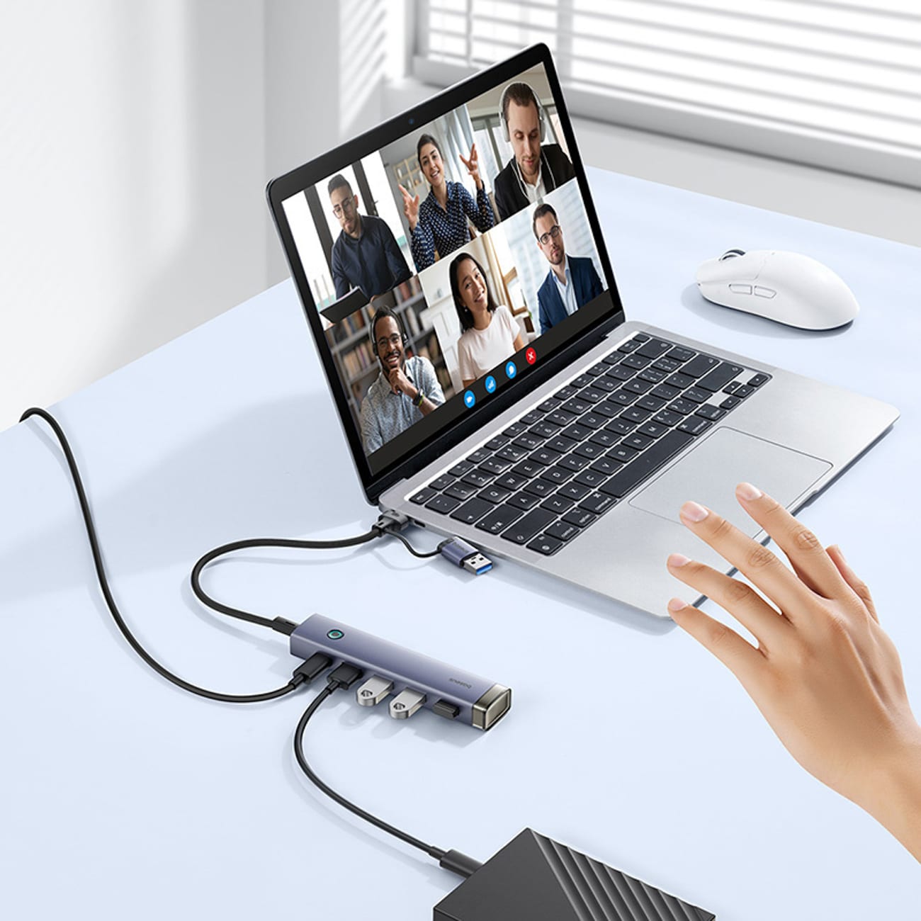 Baseus UltraJoy-serien USB-A/USB-C-hubb, 4xUSB-A 3.0, 1xUSB-C 5V – grå