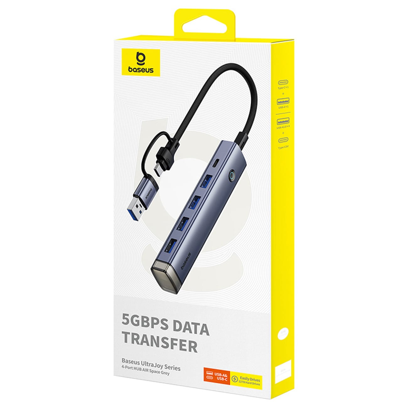 Baseus UltraJoy-serien USB-A/USB-C-hubb, 4xUSB-A 3.0, 1xUSB-C 5V – grå