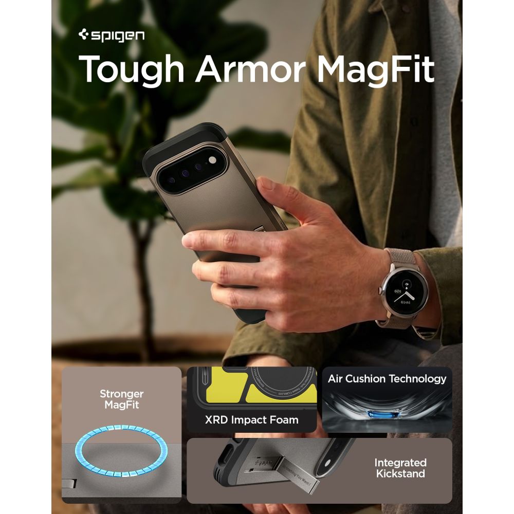 Spigen Tough Armor Mag MagSafe-fodral för Google Pixel 11 Pro – mörkgrått