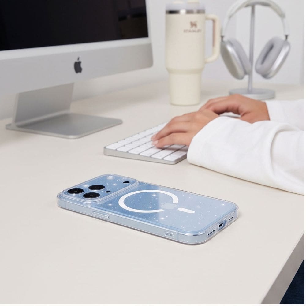 Tech-Protect FlexAir MagSafe-skal för iPhone 17 Pro / 18 Pro – genomskinligt med glitter