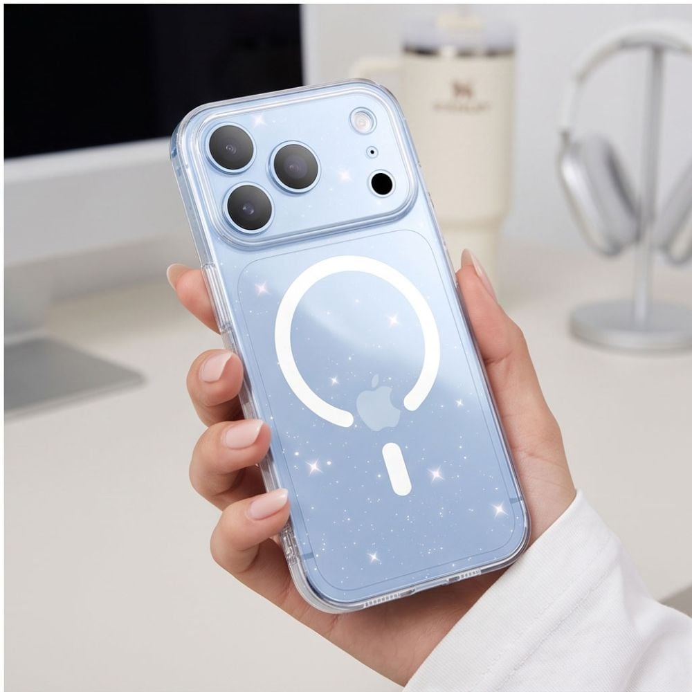 Tech-Protect FlexAir MagSafe-skal för iPhone 17 Pro / 18 Pro – genomskinligt med glitter