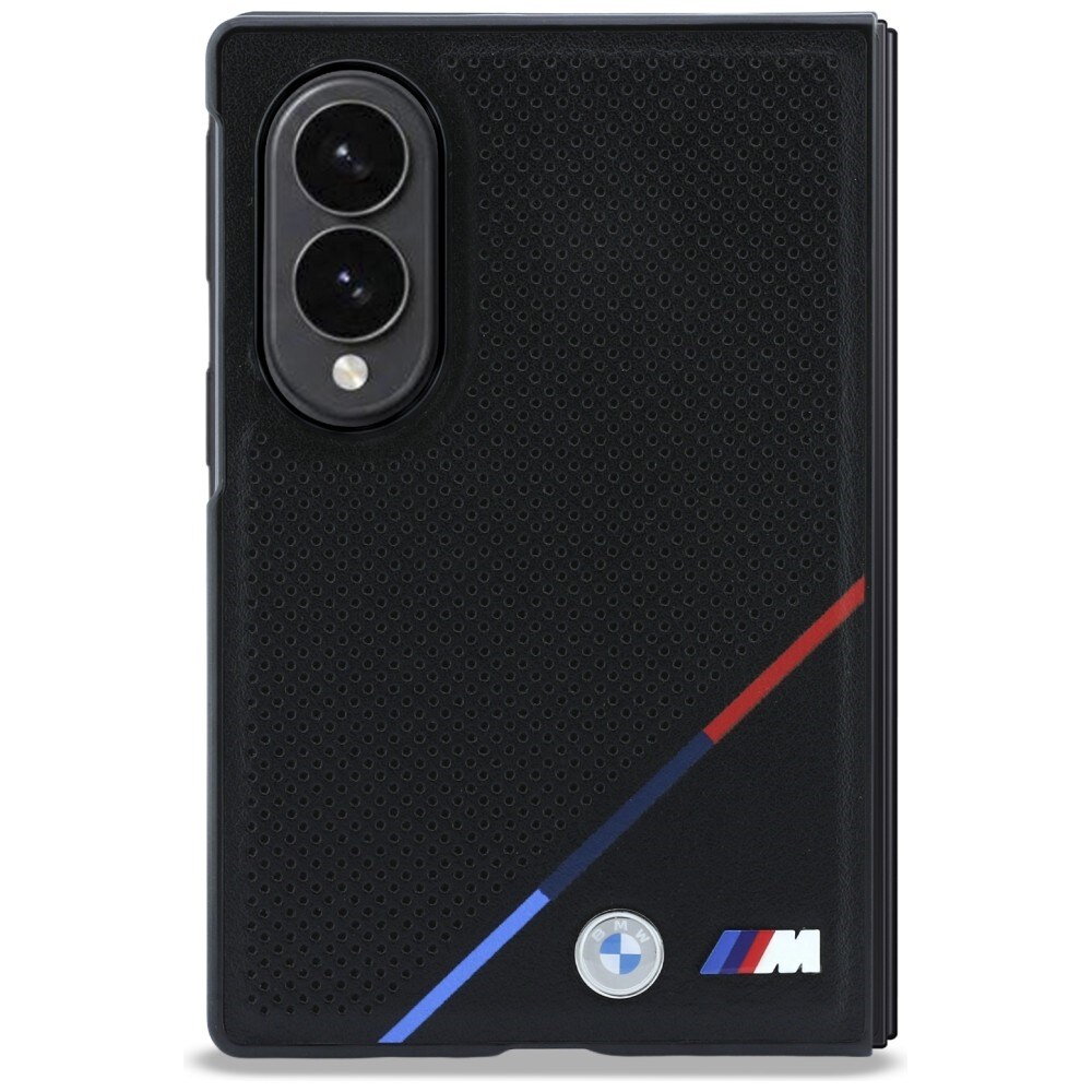 BMW M læderetui m/perforering, trefarvede striber, metal-logoer, MagSafe til Galaxy Z Fold 8 – sort