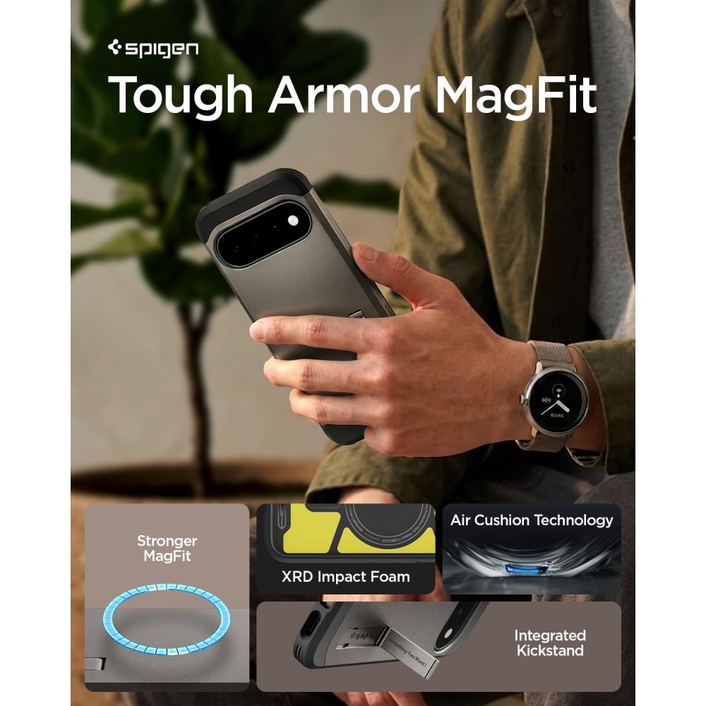 Spigen Tough Armor Mag MagSafe-fodral till Google Pixel 11 – mörkgrått